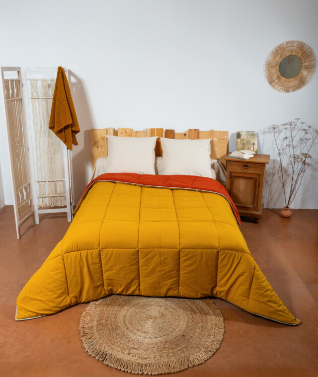 Ardelaine - Couverture piquée en laine - Bicolore Safran Rouille