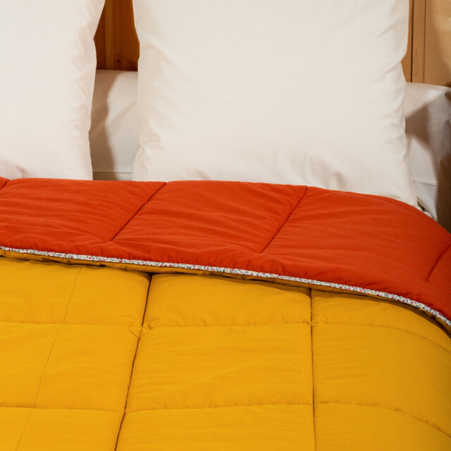 Ardelaine - Couverture piquée en laine - Bicolore Safran Rouille