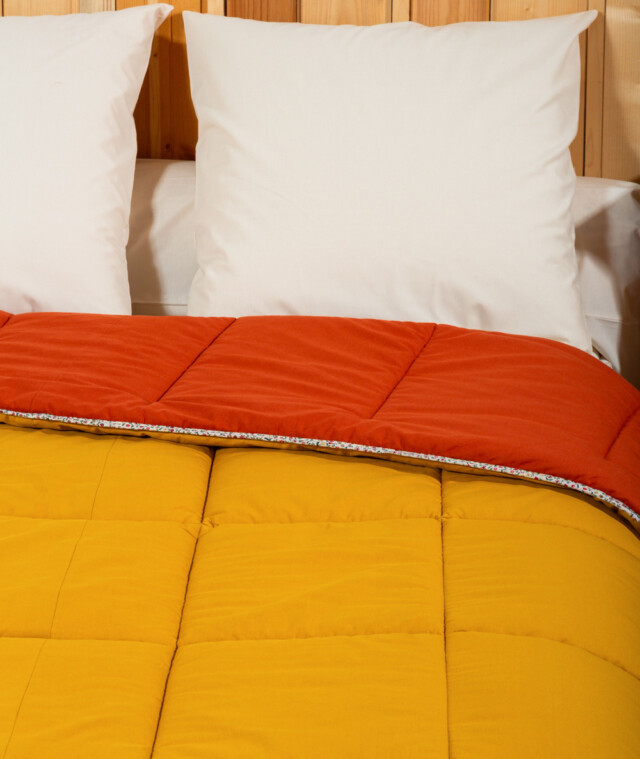 Ardelaine - Couverture piquée en laine - Bicolore Safran Rouille