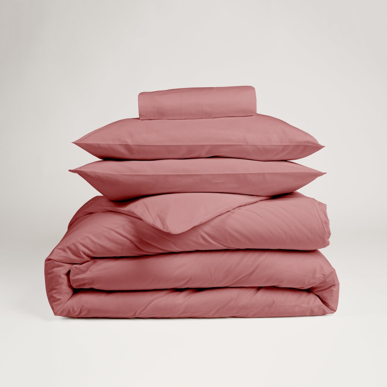 dejorine parure percale grenat dantan packshot 3 Dejorine - Parure de lit en Percale de coton - Vieux rose – 200x200cm / 280x240cm / 65x65cm