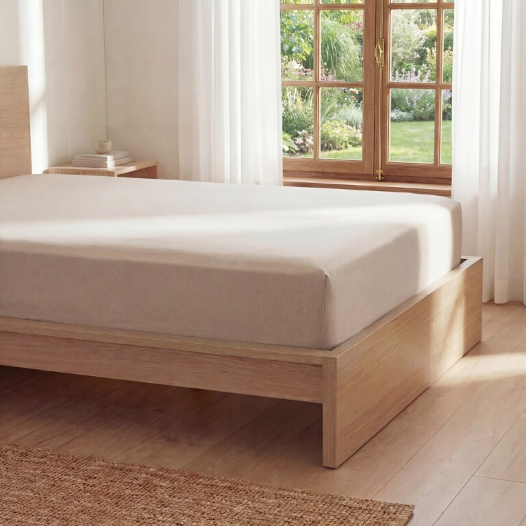 Dejorine - Drap housse en Percale de coton - Beige – 90x200cm / Bonnet 30cm