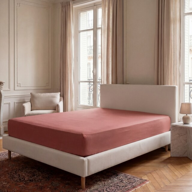 Dejorine - Drap housse en Percale de coton - Vieux rose