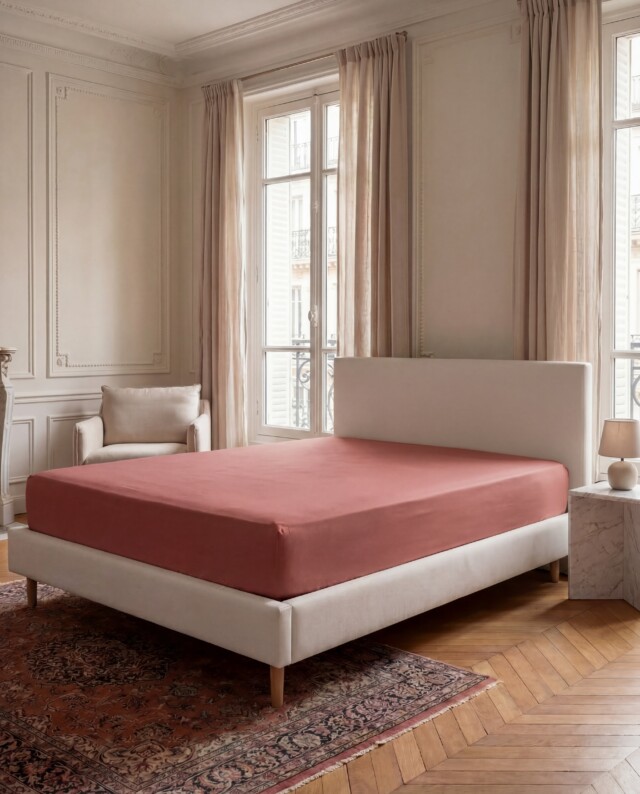 Dejorine - Drap housse en Percale de coton - Vieux rose