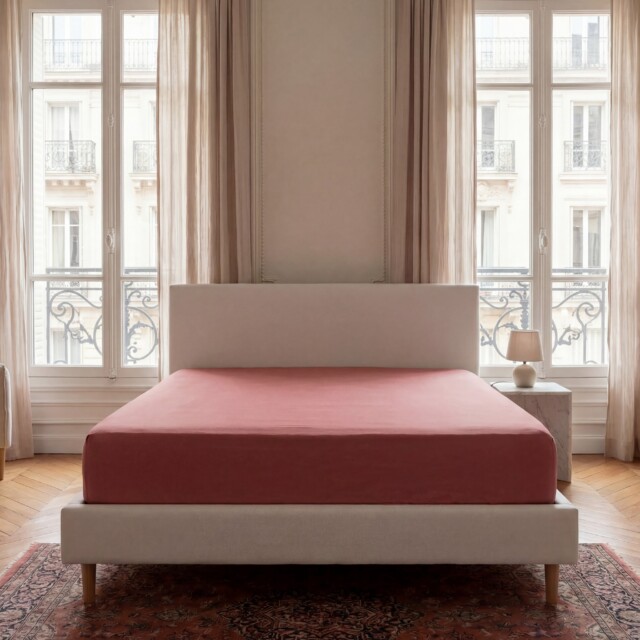 Dejorine - Drap housse en Percale de coton - Vieux rose
