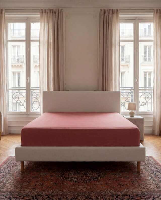 Dejorine - Drap housse en Percale de coton - Vieux rose