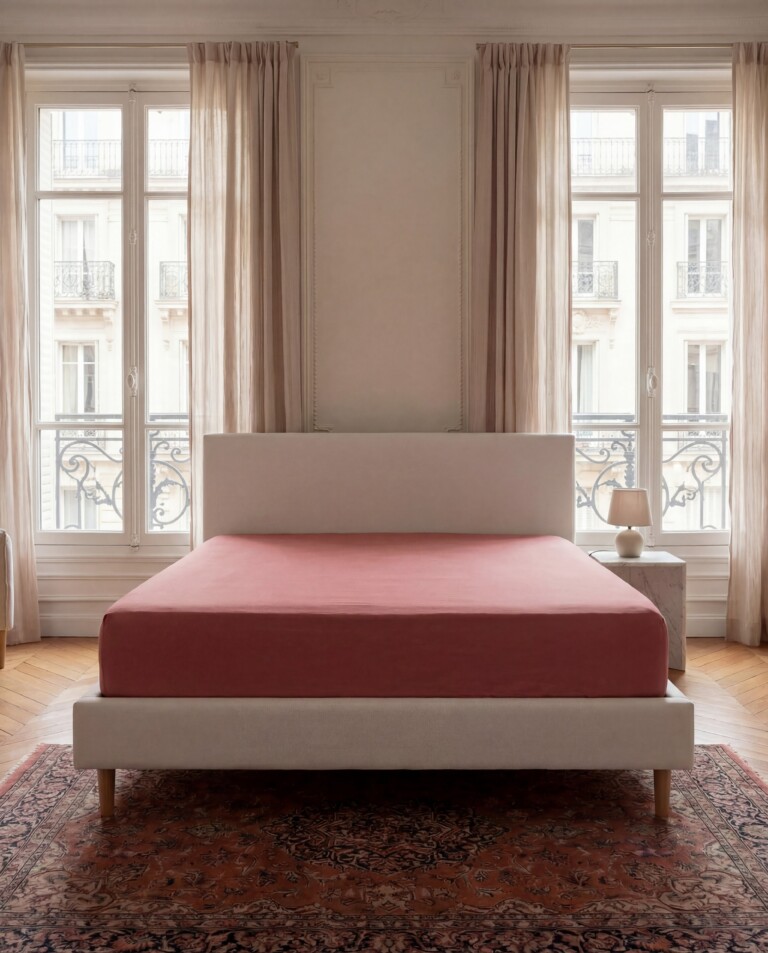 Dejorine - Drap housse en Percale de coton - Vieux rose – 90x200cm / Bonnet 30cm