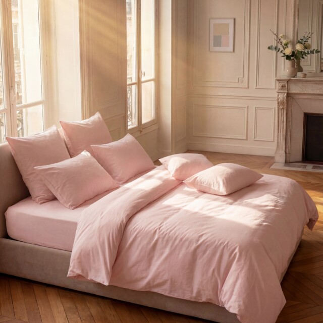 Dejorine - Drap housse en Percale de coton - Rose poudré