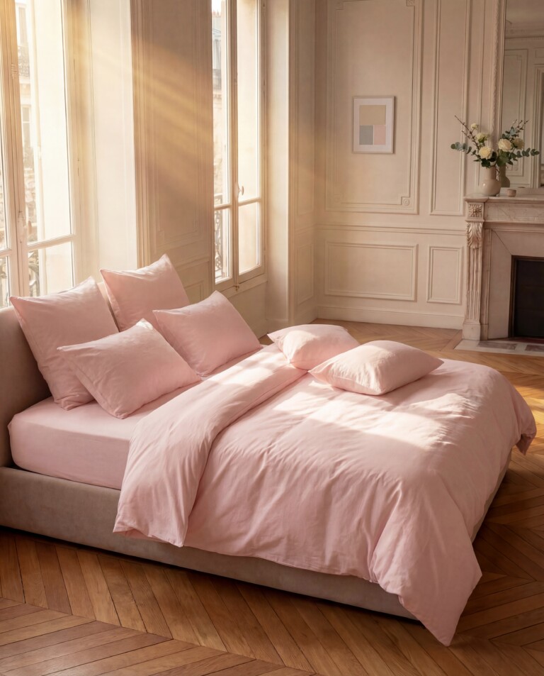 Dejorine - Drap housse en Percale de coton - Rose poudré – 200x200cm / Bonnet 30cm