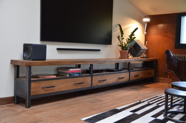 Micheli Design - Meuble TV industriel 4 mètres en chêne massif DIONÉ