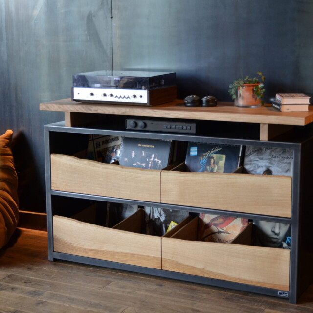 Micheli Design - Meuble platine vinyle bois et métal THALIA