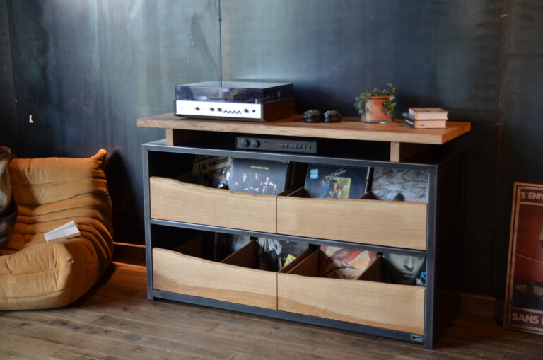 Micheli Design - Meuble platine vinyle bois et métal THALIA