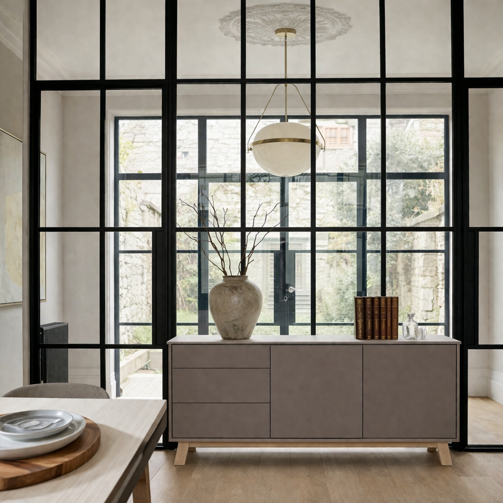 MON PETIT MEUBLE FRANÇAIS - Buffet en bois 2 portes 3 tiroirs KUBE 120 & 140 cm - version basse