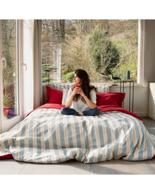 Blanc de Gérardmer - Housse de couette en Percale imprimée Ruban Dragé Cerise