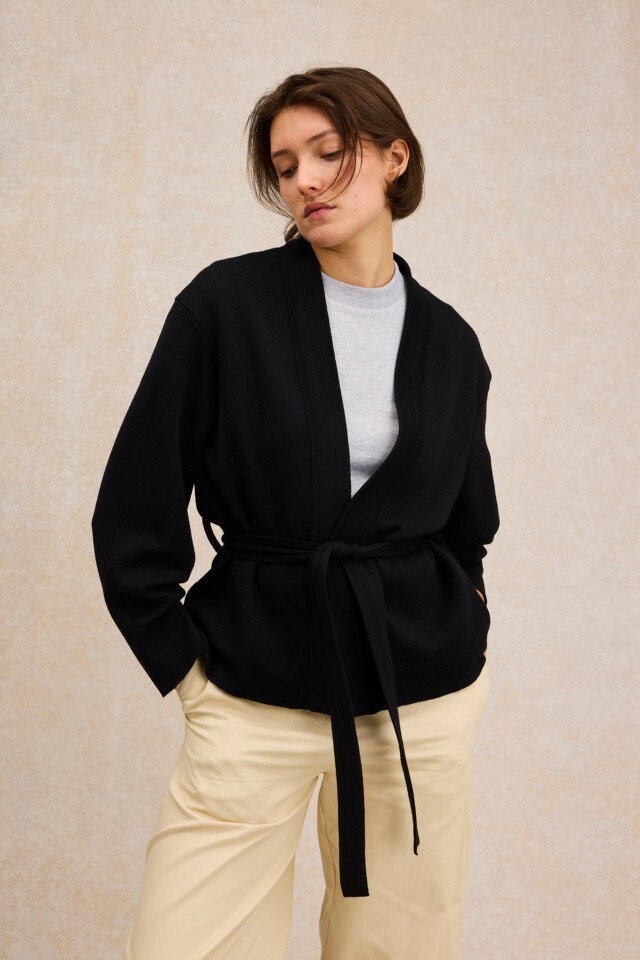Le Minor - Kimono noir en maille Milano pour femme