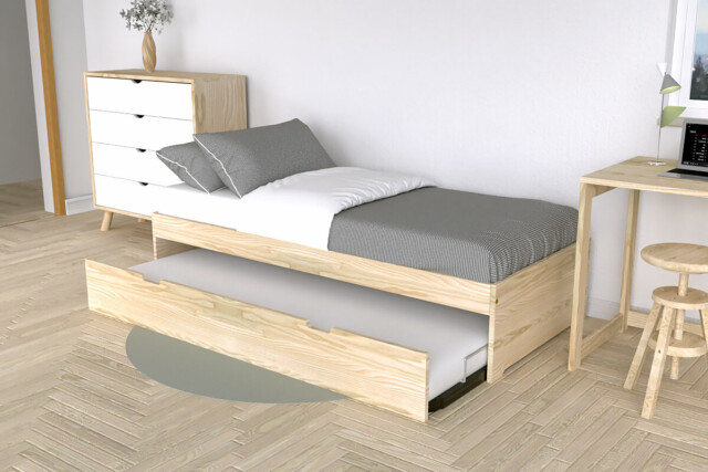 ABC MEUBLES - Lit gigogne 70x190 Malo pin massif
