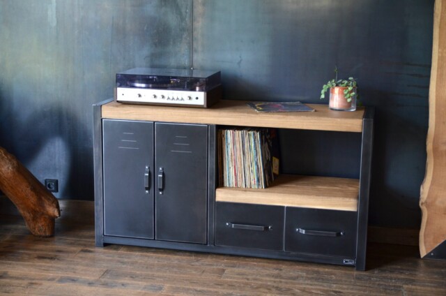 Micheli Design - Meuble platine vinyle vintage industriel SATIS