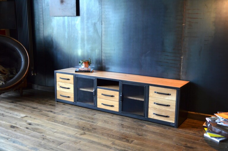 Micheli Design - Meuble TV enfilade chêne et métal ULYSSE