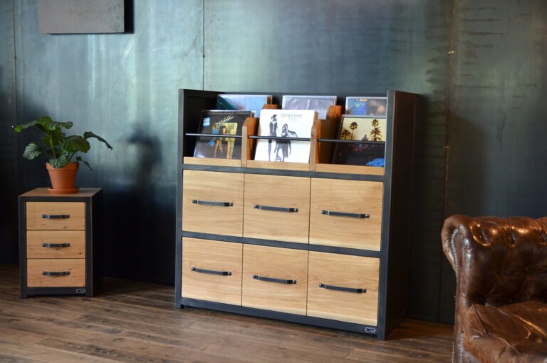 Micheli Design - Meuble vinyles 4 bacs + tiroirs CALLIOPE