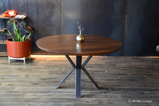 Micheli Design - Table ronde en chêne massif & acier AÉNÉAS