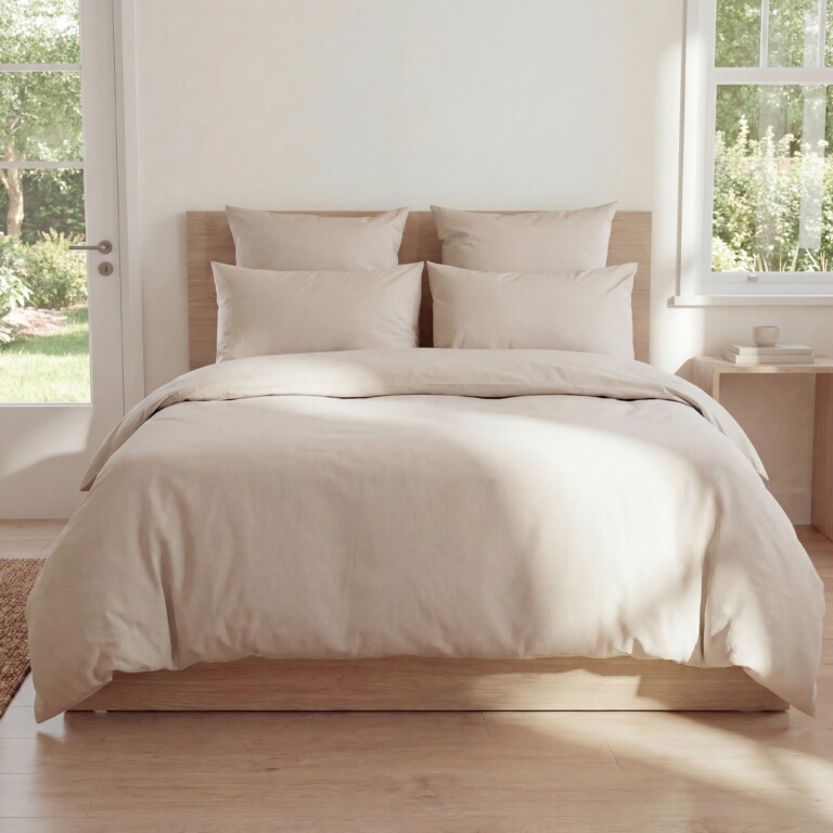 Dejorine - Parure de lit en Percale de coton - Beige – 200x200cm / 260x240cm / 40x60cm