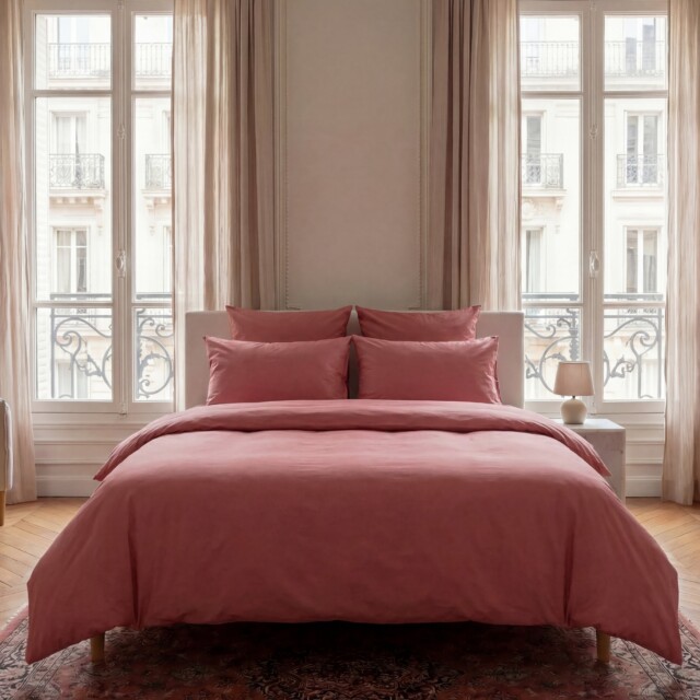 Dejorine - Drap housse en Percale de coton - Vieux rose