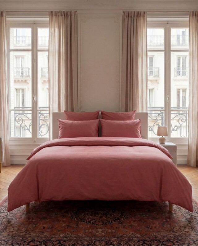 Dejorine - Drap housse en Percale de coton - Vieux rose