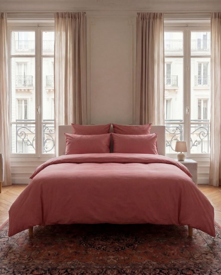 Dejorine - Drap housse en Percale de coton - Vieux rose – 90x200cm / Bonnet 30cm