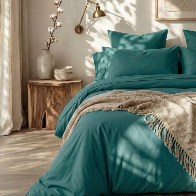 Dejorine - Drap housse en Percale de coton - Emeraude