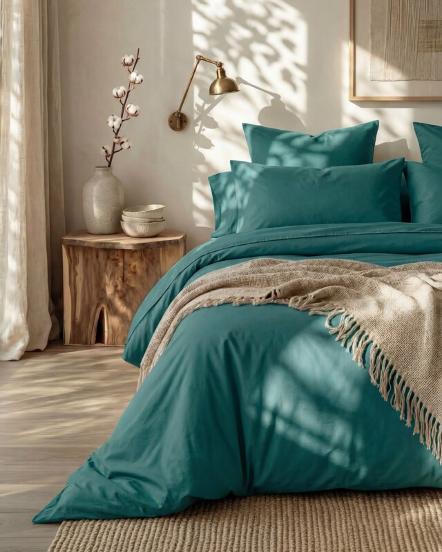 Dejorine - Drap housse en Percale de coton - Emeraude
