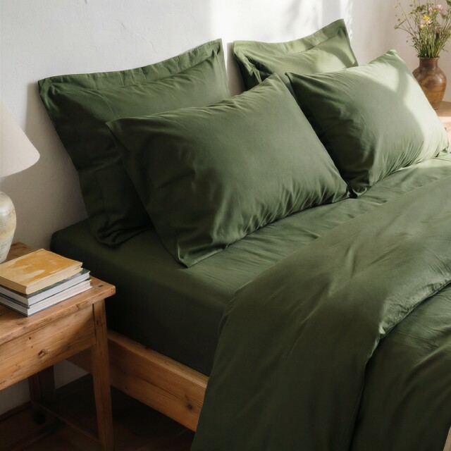 Dejorine - Drap housse en Percale de coton - Vert sapin