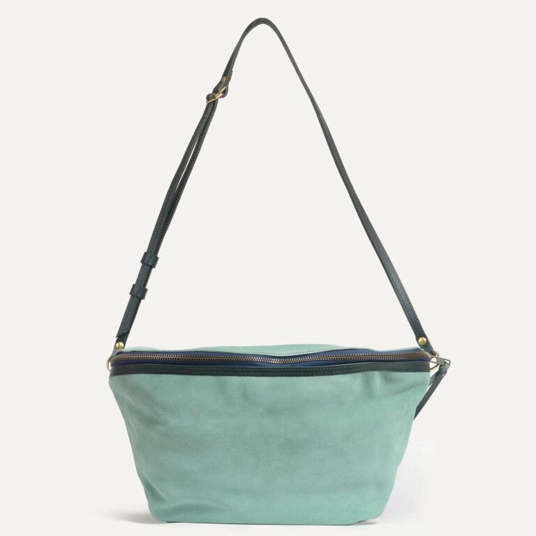 Bleu De Chauffe - Sac banane Bea XL / Cuir Velours - Vert jade