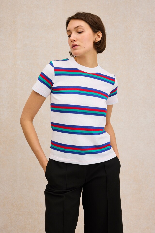 Le Minor - T-shirt Vic rayé blanc
