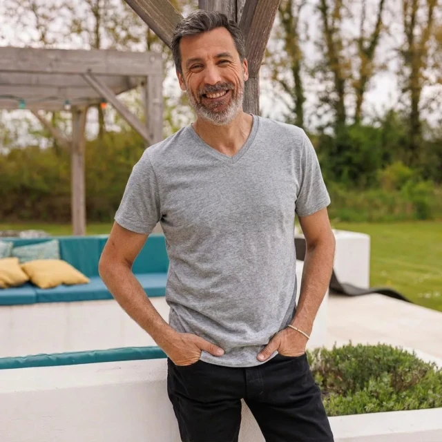 PALÂBA - T shirt col V gris homme | PALABA