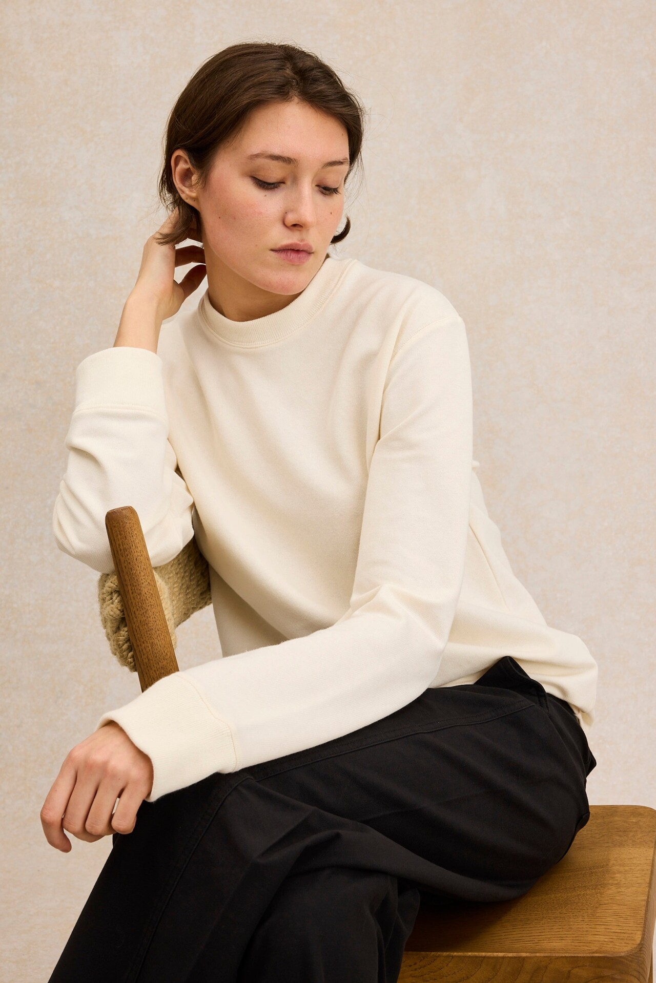 Le Minor - T-shirt écru en maille Rachel à manches longues pour femme