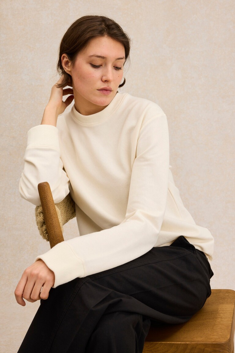 Le Minor - T-shirt écru en maille Rachel à manches longues pour femme