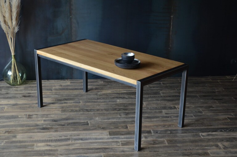 Micheli Design - Table à manger industrielle en chêne et acier AQUILLON