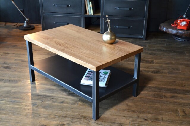 Micheli Design - Table basse double plateau chêne et acier DÉMÉTER