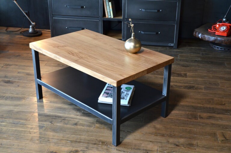 Micheli Design - Table basse double plateau chêne et acier DÉMÉTER