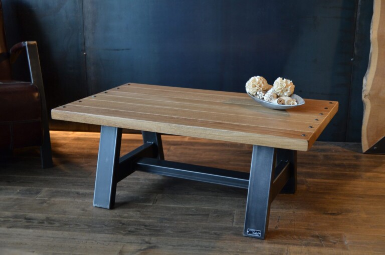 Micheli Design - Table basse industrielle pieds tréteaux acier EUTHÉNIA
