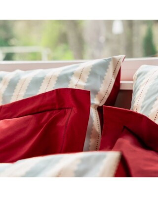 Blanc de Gérardmer - Taie doreiller en Percale imprimée  Ruban Dragé Cerise 65x65cm ou 5