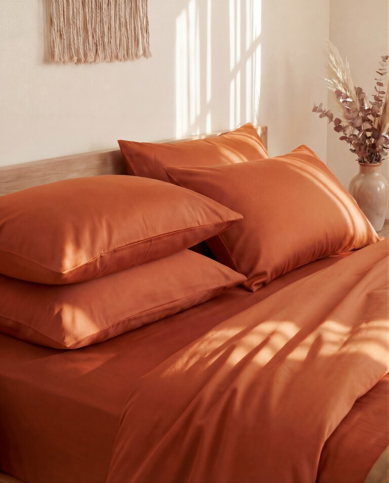 Dejorine - Drap housse en Percale de coton - Ocre – 90x200cm / Bonnet 40cm
