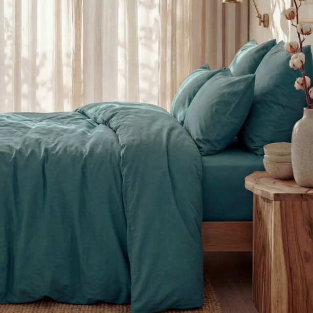 Dejorine - Taies d'oreiller X2 en Percale de coton - Emeraude