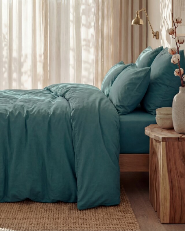 Dejorine - Taies d'oreiller X2 en Percale de coton - Emeraude