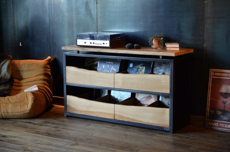 Micheli Design - Meuble platine vinyle bois et métal THALIA