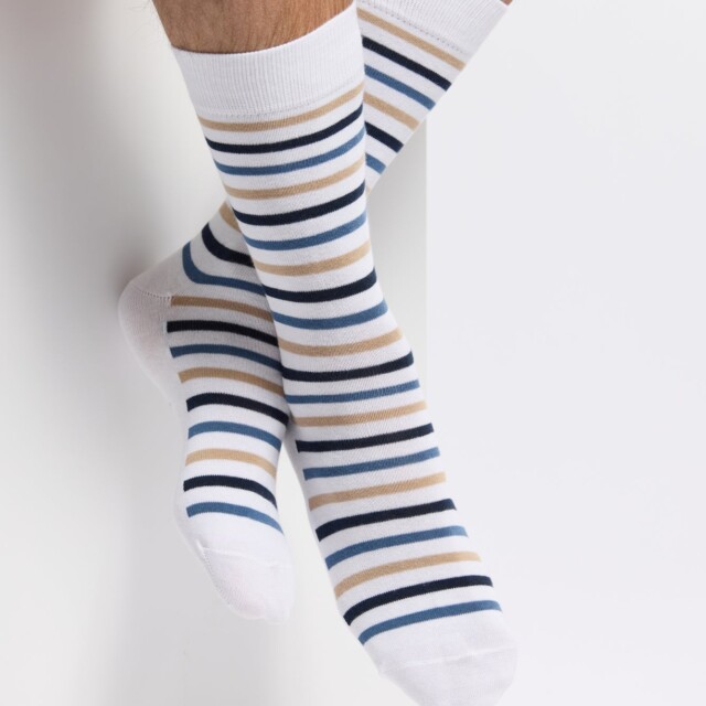 Maison Broussaud - Les rayures-multico Armor-lux x Maison Broussaud - chaussettes homme - coton blanc bleu – 43/46 / BLANC/BLEU