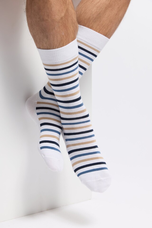 Maison Broussaud - Les rayures-multico Armor-lux x Maison Broussaud - chaussettes homme - coton blanc bleu – 43/46 / BLANC/BLEU