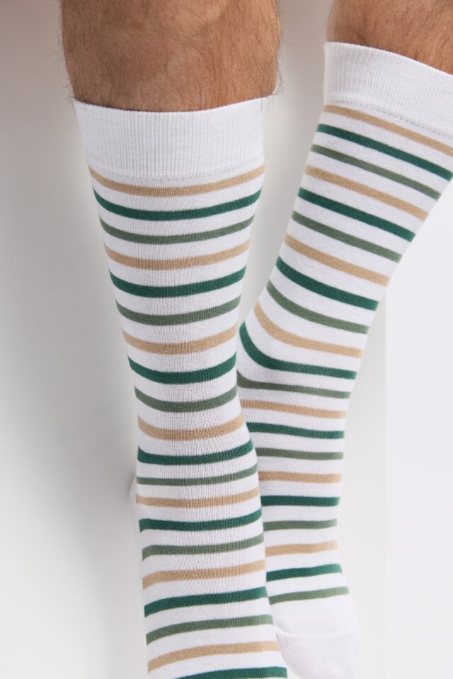 Maison Broussaud - Les rayures-multico Armor-lux x Maison Broussaud - chaussettes homme - coton blanc vert – 43/46 / BLANC/VERT