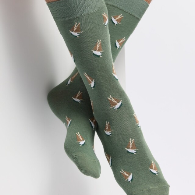 Maison Broussaud - Les voiliers Armor-lux x Maison Broussaud - chaussettes homme - coton kaki – 43/46 / KAKI