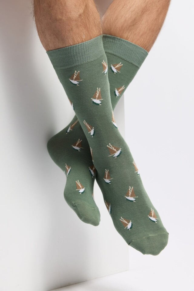 Maison Broussaud - Les voiliers Armor-lux x Maison Broussaud - chaussettes homme - coton kaki – 43/46 / KAKI