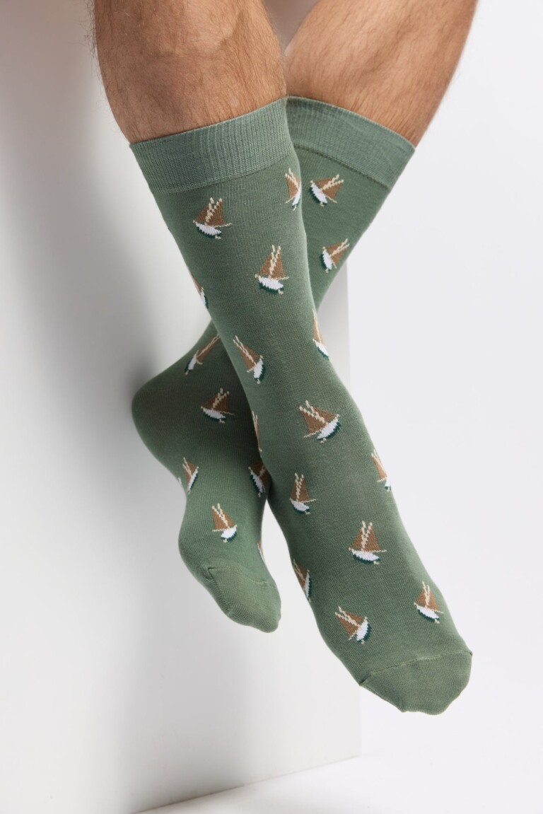 Maison Broussaud - Les voiliers Armor-lux x Maison Broussaud - chaussettes homme - coton kaki – 43/46 / KAKI